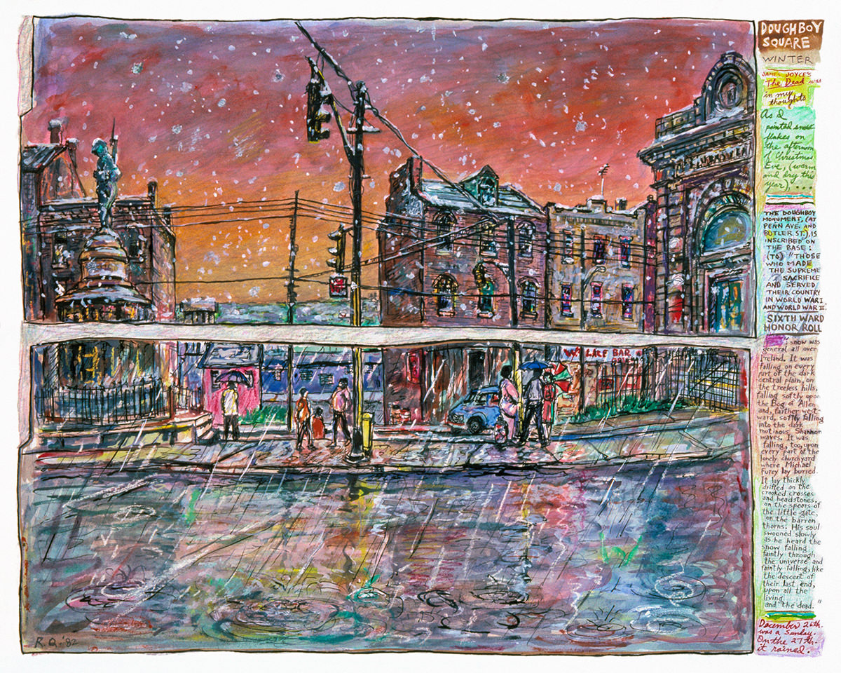 Doughboy Square – Winter • 1982 • mixed media on paper • 24 x 32”